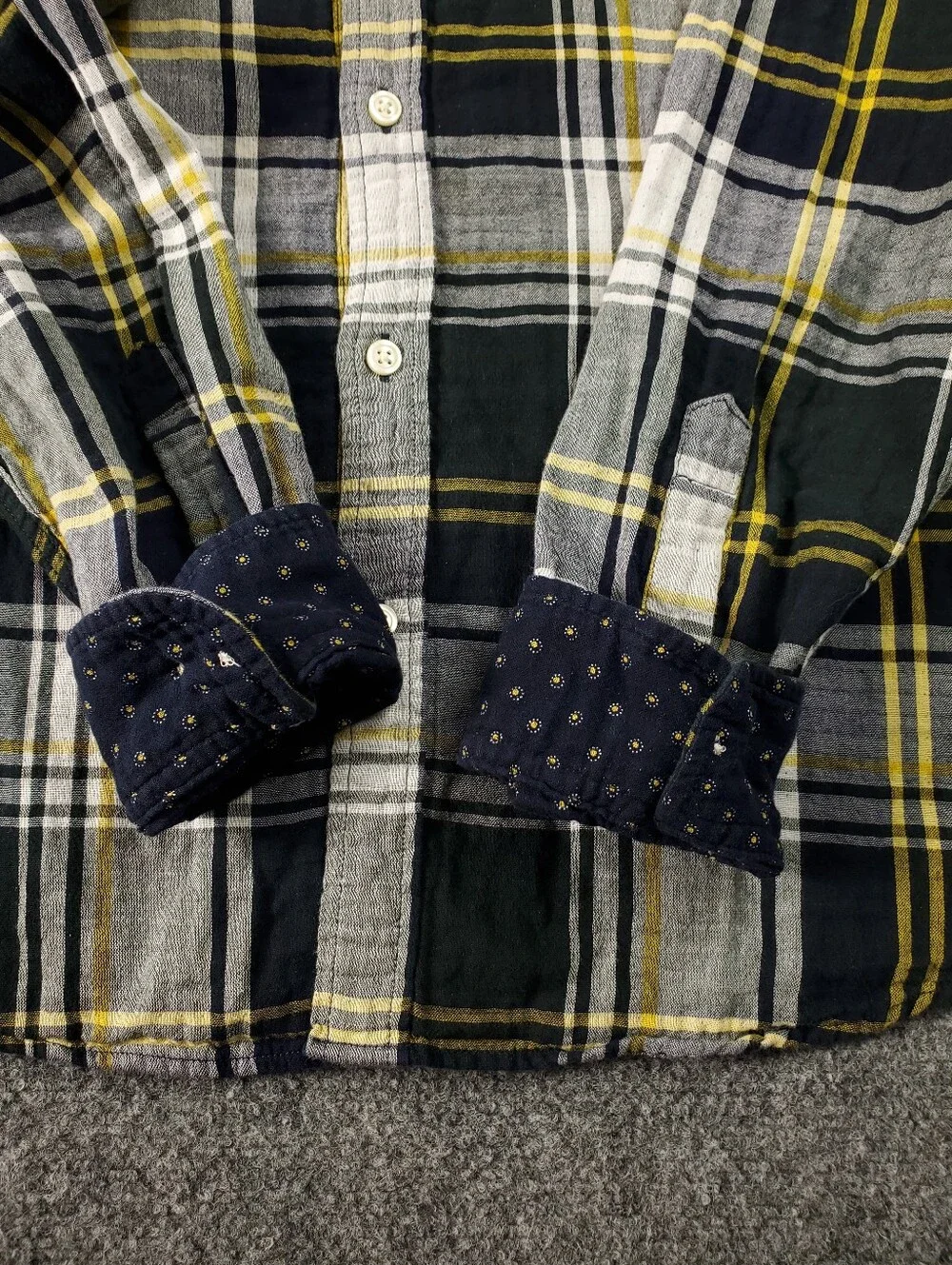 Banana Republic Untucked Slim Fit Shirt Large Double Faced Flip Up Yellow Plaid